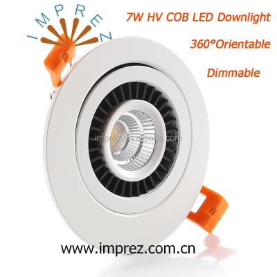 China Aluminum 7W LED Ceiling Spot Lights COB Downlighters AC220V Dimmable+Adjustable LED HT Driverless 360Degree Rotatable Down Light for sale