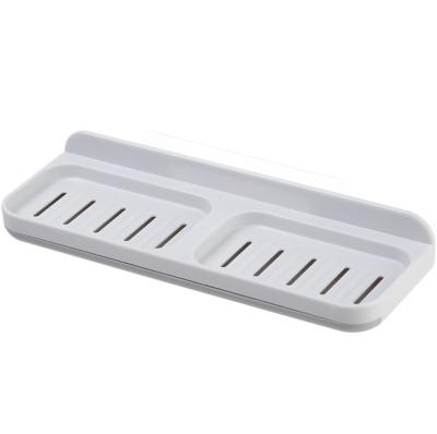 China Family Bathroom Wall Mounted Double-Layer Sustainable Drain Rack Plastic Curved Sloping Soap Dish for sale