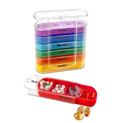 China Hot Selling Portable Type Viable 28 Compartments Drawer Plastic Moisture Proof Pill Storage Box for sale