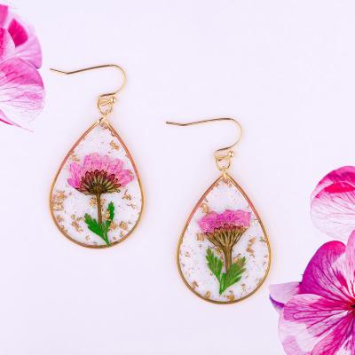 China Other New Real Flower Resin Handmade Earrings Dry Flower Jewelry Earrings As A Gift For Her for sale