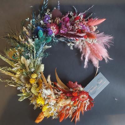 China Popular Dried Flower Rainbow Pride Garland Rainbow Circle Dried Flower Circle Boho Rainbow Rainbow Colors Summer Garland/Home Decor home colorful for sale