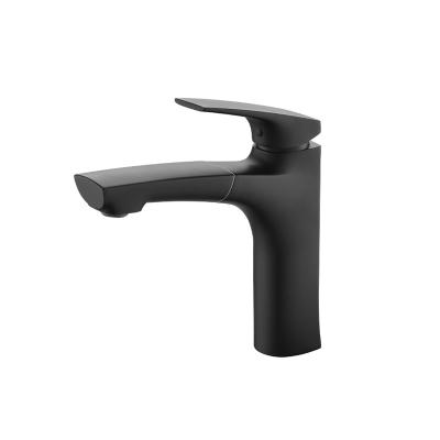 China Modern Matt Black Hot Cold Water Single Handle Bathroom Brass Pull Out Basin Faucet for sale