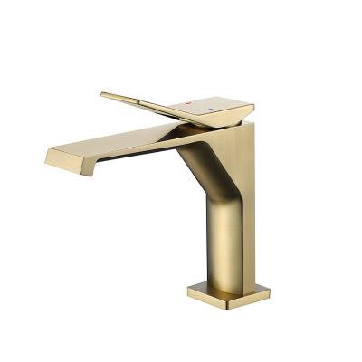 China Hot Sale Gold Luxury Brushed Bathroom Hot And Cold Water Basin Mixer Brass Basin Faucet for sale