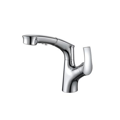 China Cold and Hot Contemporary Single Handle Durable Pull Out Basin Mixer Tap Zinc Chrome Basin Faucet Mixer for sale