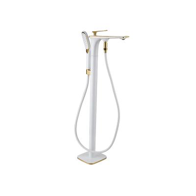 China Without Slide Bar Bathroom Tub Mixer Shower Floor Standing Bathtub Faucet Set With Hand Shower for sale