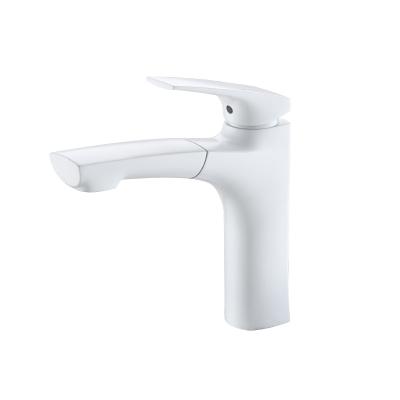 China Hot And Cold Single Handle Brass White Basin Mixer Tap Pull Out Bathroom Basin Faucet for sale