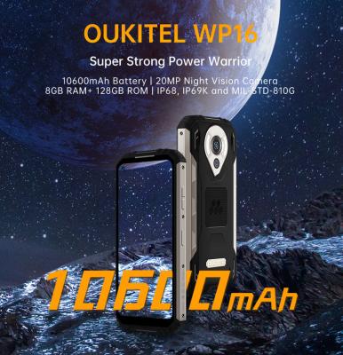 China Dual SIM Card Oukitel WP16 8GB + 128GB 10600mAh Octa Core Mobile Phone 20MP Camera Helio P60 Rugged Smartphone 6.4