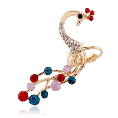 China 1PCS ALLOY Peacock Silver Rhinestone Earring Punk Style Ear Cuff Colorful Ear Cuff Earring for sale