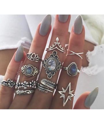 China New Design BOHEMIA 11pcs/set Cavity Jewelry Ring Cubic Zirconia Stone Party Vintage Style Bohemian Ring Sets for sale