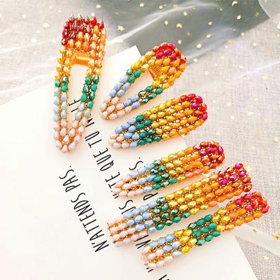 China Soft Colored Crystal Rhinestone Alloy Hairpin Hair Clip Snap Claws Hair Pin Accessories for sale