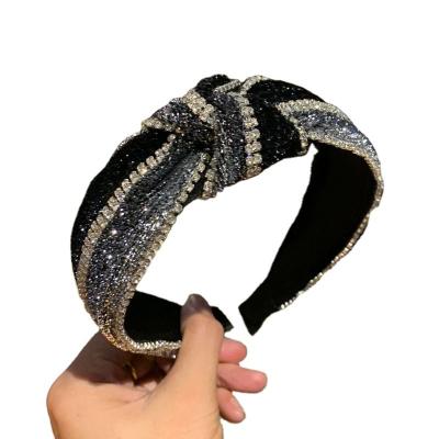 China Ribbon Korea custom big shinny rhinestone girls headband bow knot hair band headband for sale