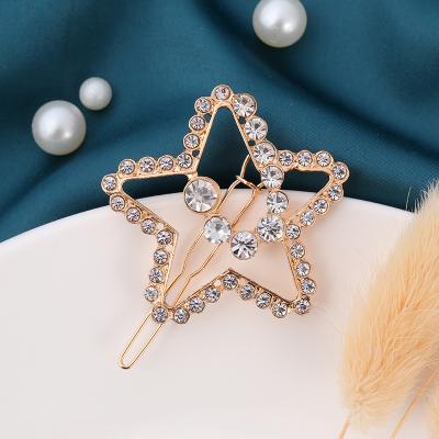 China Korea oval shape gold water heart rhinestone hair decoration star pearl hair pin hair snap metal hair clips for sale