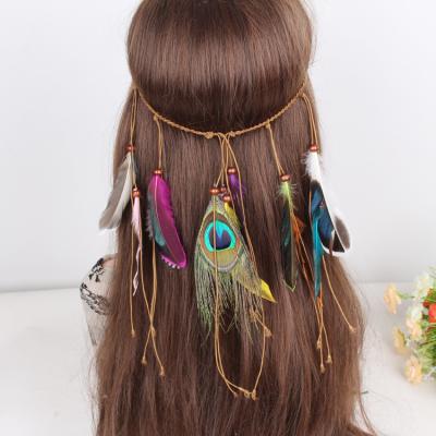 China Tassels Bohemian Headdress Women Feather Peacock Weave Hippie Hair Band for sale