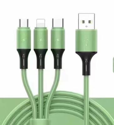 China High quality 2A mobile phone USB charging line three in one silicone Usb mobile phone data cable for sale