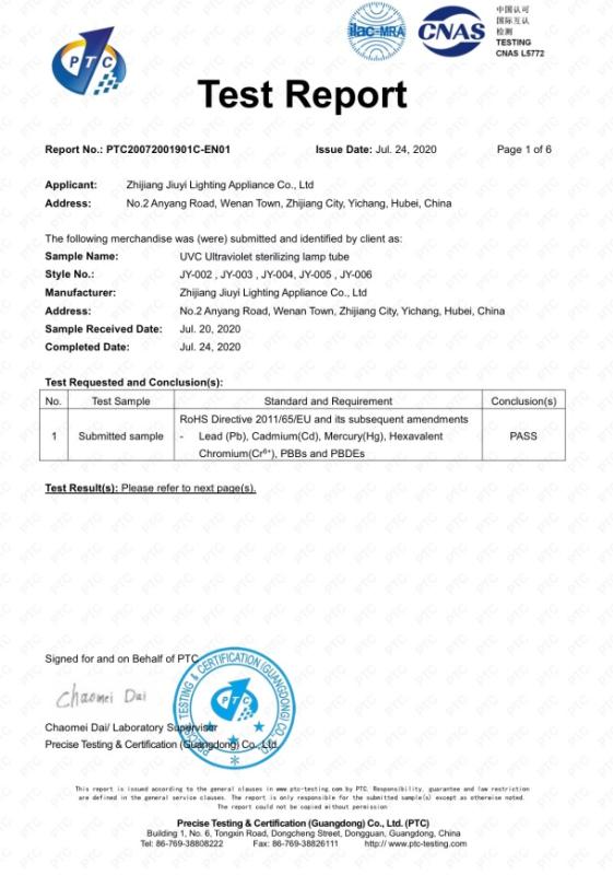 RoHS - Zhijiang Jiuyi Lighting Appliance Co., Ltd.