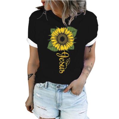 China Wholesale QUICK DRY Women's T-shirt Summer Crew Neck Sunflower Print Graphic Tees Loose Fit Tees for sale