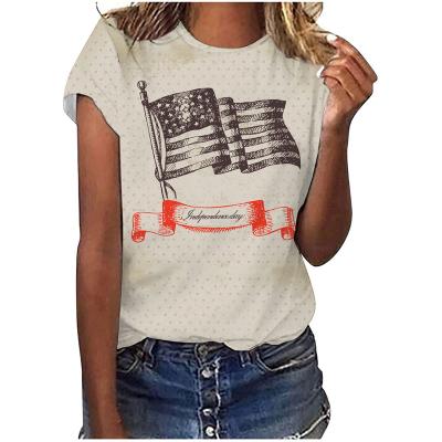 China Polyester Round Neck QUICK DRY Independence Day Printing Casual Loose Short Sleeve T-shirt Women Wholesale for sale