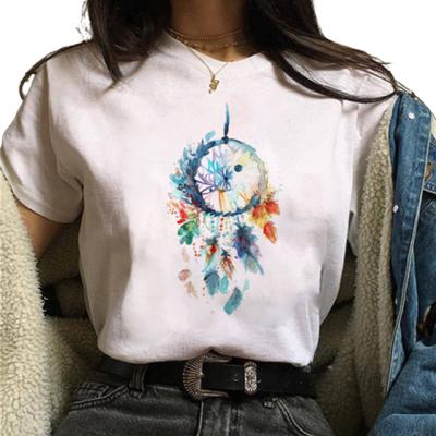 China Summer QUICK DRY ladies round neck Digital printing white loose casual T-shirt trend short sleeves for sale