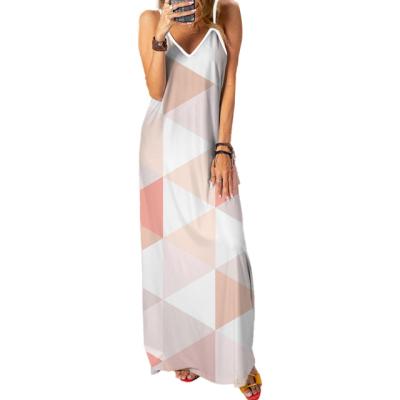 China Hot Selling High Quality Breathable Polyester Ladies Digital Printing Strap Long Beach Dress Wholesale for sale