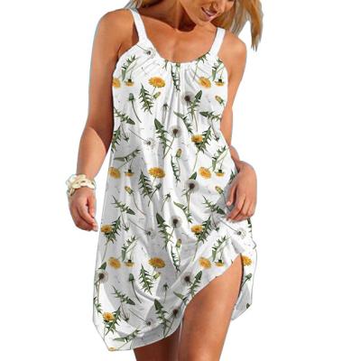 China New Summer Breathable Ladies Urban Leisure 3D Daisy Printed Strap Beach Casual Dress for sale