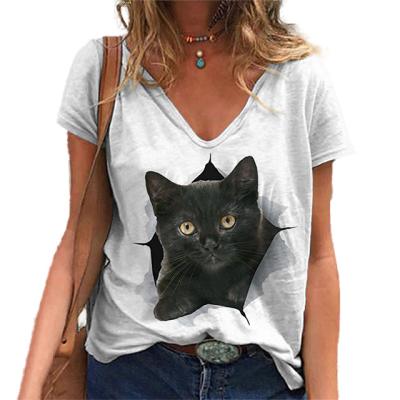 China QUICK DRY 3D Printing Animal V-Neck Summer T-shirt Loose Women's Short Sleeves for sale