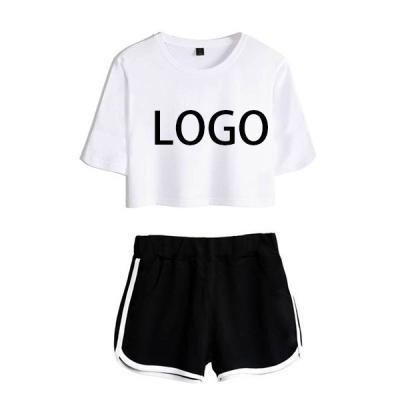 China Summer QUICK DRY sports casual women's ODM crop top shorts fashion suit women short sleeve can customize logo for sale