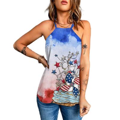 China New QUICK DRY ladies summer halter bridle fashion Digital printing sleeveless tank top T-shirt for sale