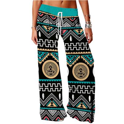 China QUICK DRY Women's High Waist Digital Printing Loose Casual Pants Beach Wide Leg Pants Length for sale