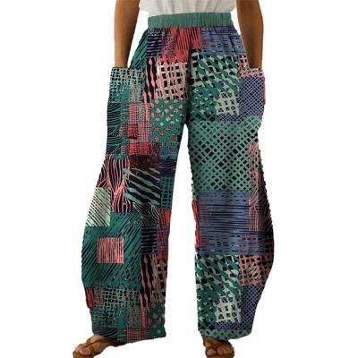 China QUICK DRY Women's New Digital Printed Pants Casual Loose Big Pocket Retro Flared Pants for sale