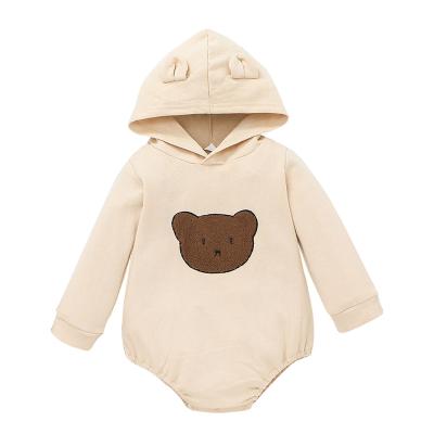 China Soft Wholesale Unisex Hooded Baby Clothes Plain Cotton Baby Rompers With Hood For Outdoors for sale