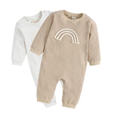 China Hot Hot On Tiktok Baby Long Sleeve Onesie Baby Girls Rainbow Waffle Baby Rompers Simple Clothing Newborn for sale