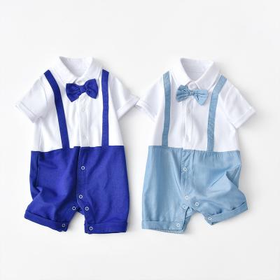 China General Sale Kids Toddler Boys Gentleman Baby Short Sleeve Outfit Infant Baby Boy Romper With Bow Tie for sale