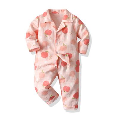 China Best Selling Cute Breathable Kids Clothing Peach Pattern Baby Clothing Sets Spring Cotton Long Sleeves Pajamas for sale