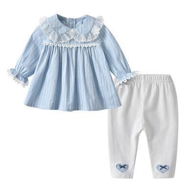 China Breathable British Style Baby Clothing Sets White Lace Ruffle Blouse Cotton Pants Kids Baby Clothes for sale