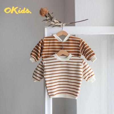 China New Arrival Organic Baby Infant Top Stripe Baby Clothing Anti-wrinkle Cotton Short Sleeve Sweater for sale