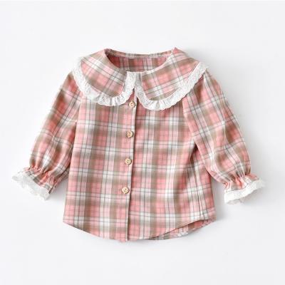 China Sale Princess Baby Clothes Breathable Single Breasted Babies Easy Wear Blouse Hot Pink Plaid Lace Breathable for sale