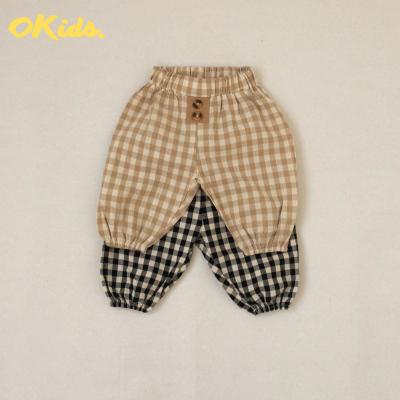 China Breathable 180GSM 100% Cotton Baby Pants Soft Infant Pants Lattice Pattern Baby Long Pants for sale