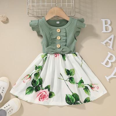 China Hot Anti-Wrinkle On FB Bow Ruffle Short Sleeve Stretch Kids Ribbed Dresses Clothing Baby Summer Dress for sale