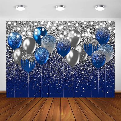 China Round Scenic Blue Balloon Glitter Background Wedding Prom Graduation Photography Backdrops for sale