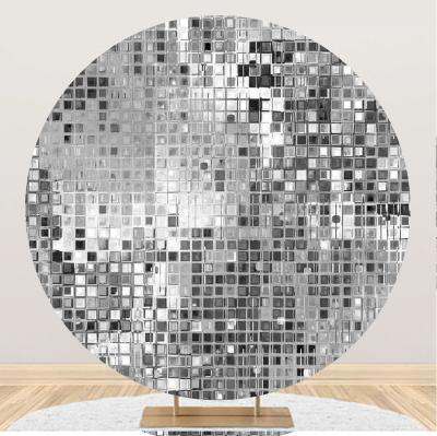 China Scenic Silver Glitter Sparkle Mirror Backdrop Custom Round Shimmer Wall Backdrop For Weddings Anniversaries Decor for sale