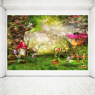 China Scenic Enchanted Fairy Tale Forest Mushroom Princess Vinyl Birthday Party Decoration Photography Backdrop for sale