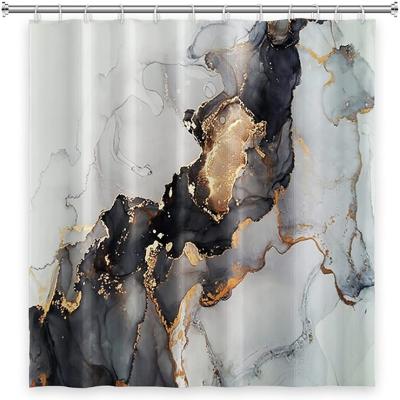 China Eco-friendly Sustainable Modern Custom Marble Toilet Luxury Shower Curtain Waterproof Luxury Shower Curtain With Hooks for sale