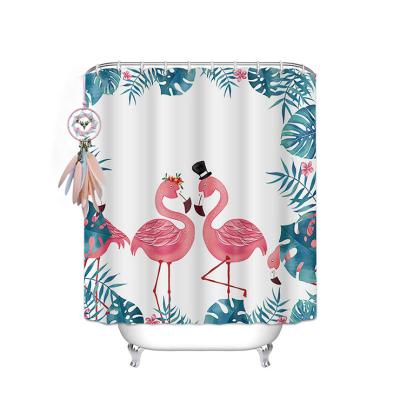 China Viable HD Cartoon Digital Printing Shower Curtain , Waterproof Red Crowned Crane Bathroom Shower Curtain for sale