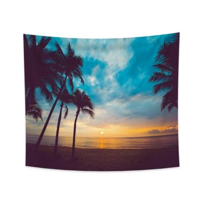 China Simple Boho Landscape Tapestry Wall Hanging Beach Hawaii Sun Tropical Plants Hippie Tapestry For Home Decor for sale