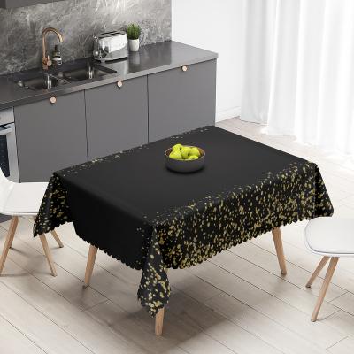 China Oxford Top Fashionable Warm Waterproof Oilproof Black with Gold Dot Print Round Rectangle Cloth Tablecloth for Indoor Outdoor for sale