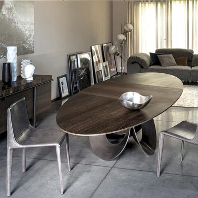 China Other Luxury Wood Veneer Top Dining Table Modern Dining Table With Stainless Steel Base for sale