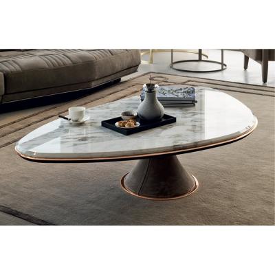 China (Other) adjustable luxury coffee table sets white marble top smart coffee table with base covering with leather for sale