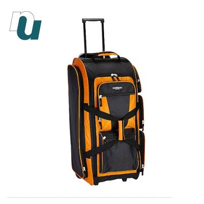 China Polyester Straight Trolley Travel Club Fleece Duffle Luggage Wheel Bag for sale