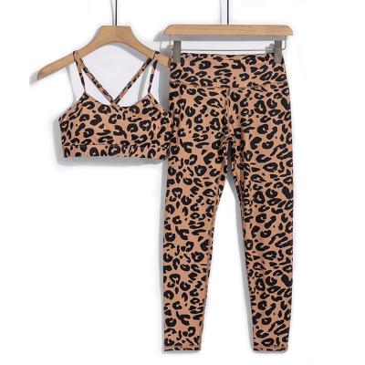 China Good Quality Breathable Leopard Printing High Waist Women Fitness Yoga Wear Set With Private Label for sale