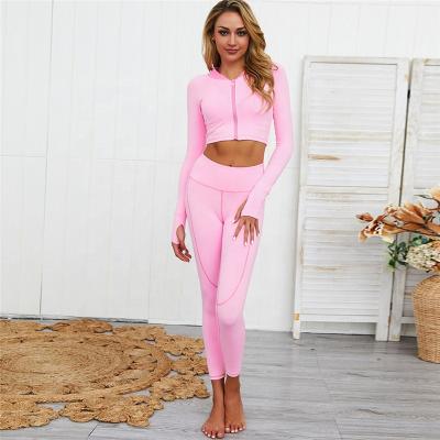 China Breathable Sportswear Wholesale Yoga Sets Long Sleeve Fitness Gym Yoga Wear Yoga Set With Zipper Top for sale